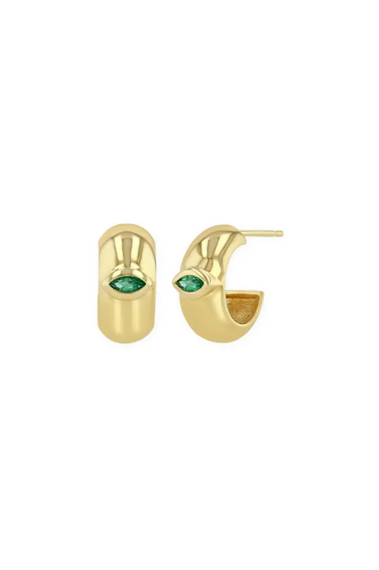 14K Marquise Emerald Wide Chubby Huggie Hoops - Zoe Chicco