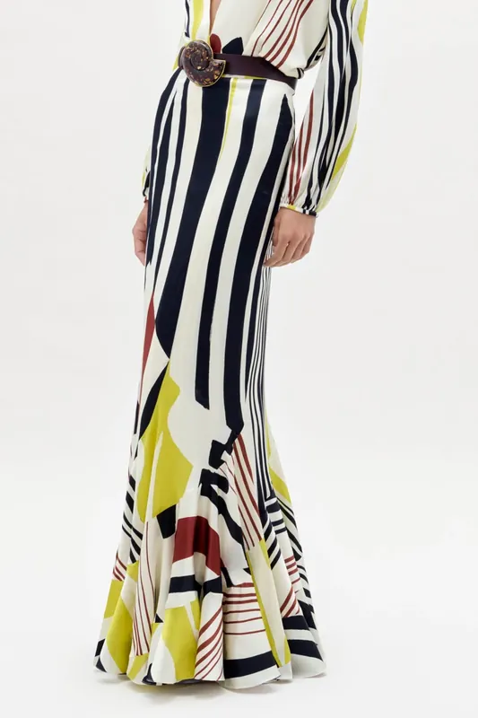 Florina Skirt | Distorted Multi Color Stripes - Silvia Tcherassi