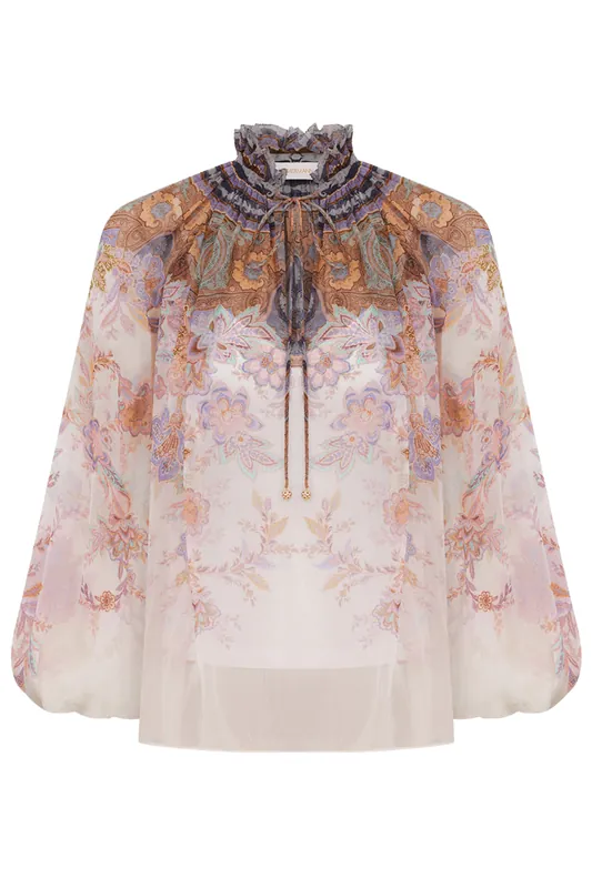 Luna Billow Blouse | Cream Blue Paisley - Zimmermann