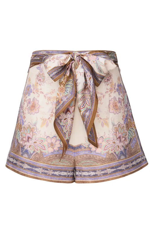 Luna Scarf Tie Short | Cream Blue Paisley - Zimmermann
