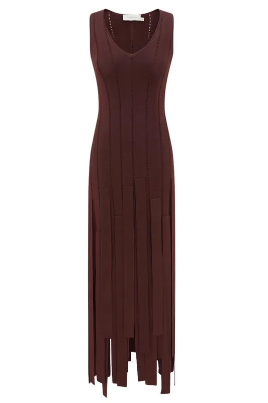 Luna Fringe Midi Dress | Chocolate - Zimmermann