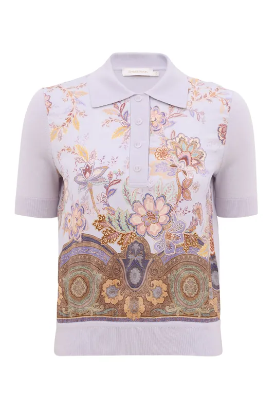 Luna Printed Silk Polo | Lilac/Print - Zimmermann