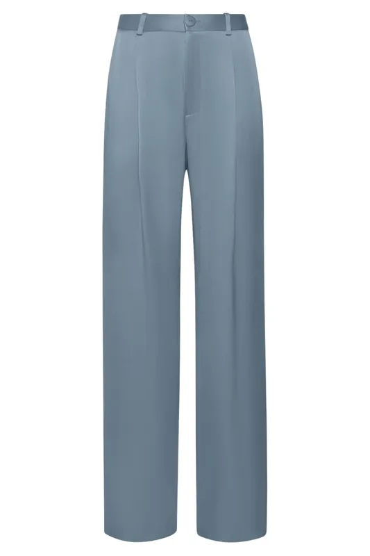 Satin Relaxed Pleated Pant | Light Slate - LAPOINTE