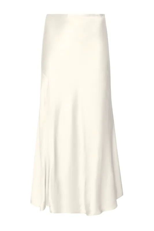 Satin Bias Slit Midi Skirt | Cream - LAPOINTE