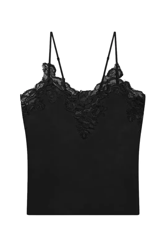 Hana Satin and Lace Camisole Top | Black/Black - A.L.C.