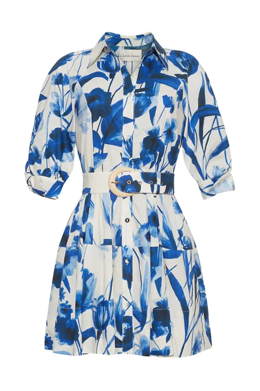 Caro Mini Dress | Petal Sketch Navy - Cara Cara