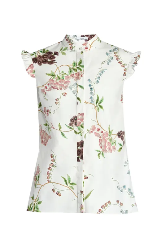 Floral Print Cotton Sleeveless Shirt | French Chintz Multi White - Erdem