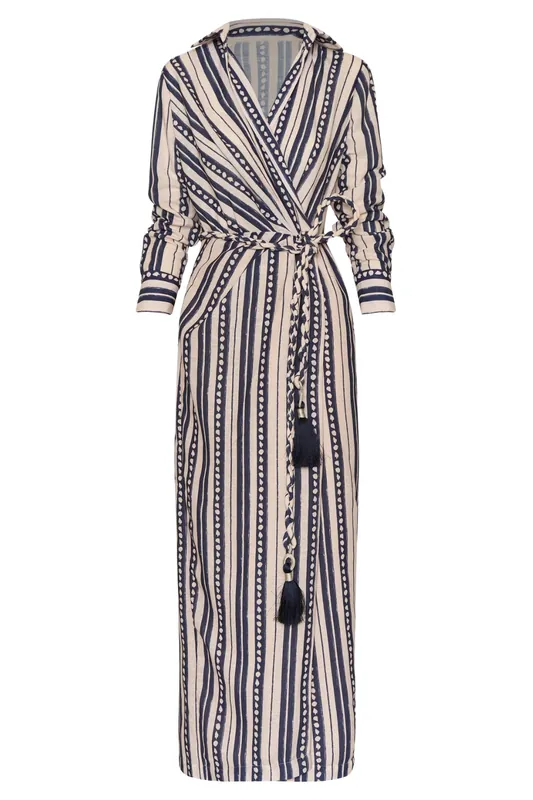 Puerto Marino Dress | Artisanal Blue Stripes - Andres Otalora