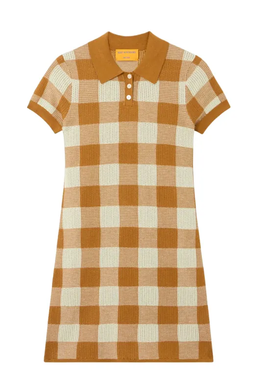 Gingham Polo Dress | Suede/Limewash - Guest in Residence