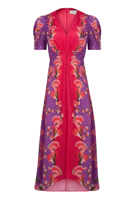 Lea Long Dress | Feather Raspberry - Saloni