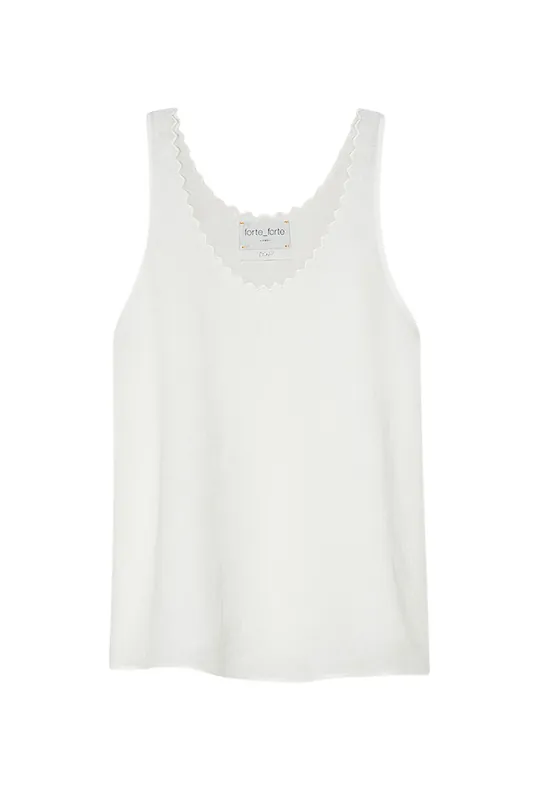 Chic Linen Embroidered Edges Top | Crystal - Forte Forte