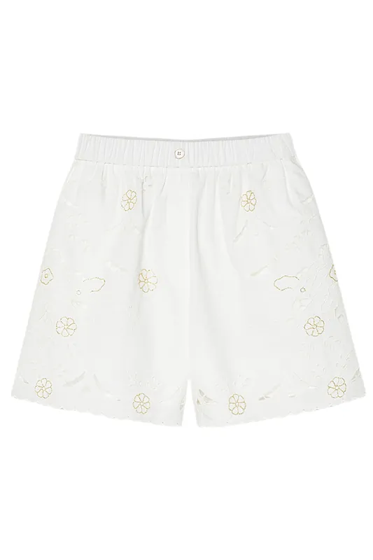 Poplin Shorts with "Lace And Glass" Embroidery | Crystal - Forte Forte