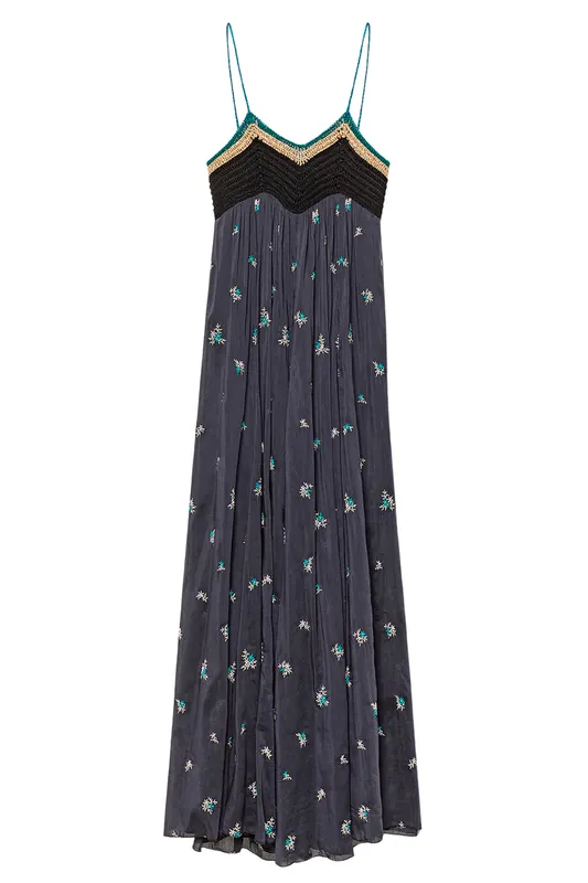 Voile Bustier Dress with "Petites Fleurs" Embroidery | Midnight - Forte Forte