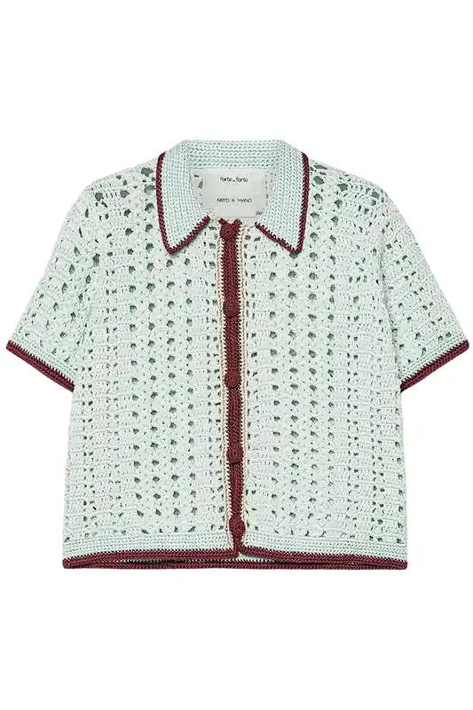 "Cable' Luxe" Handmade Crochet Polo Shirt | Plume - Forte Forte