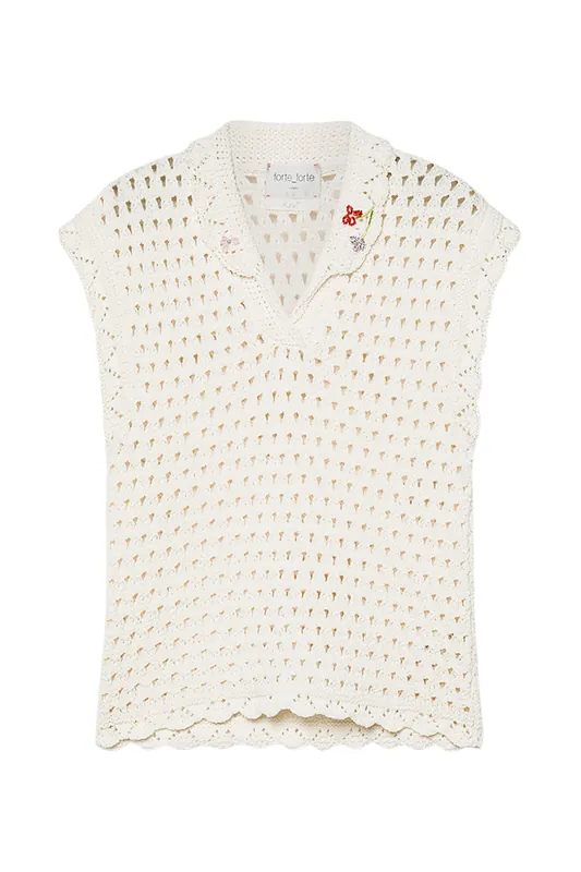 Organic Cotton Embroidered Polo Shirt | Crystal - Forte Forte