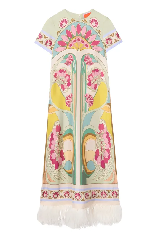 Swing Dress With Feathers | Tulip Placeé Green - La DoubleJ