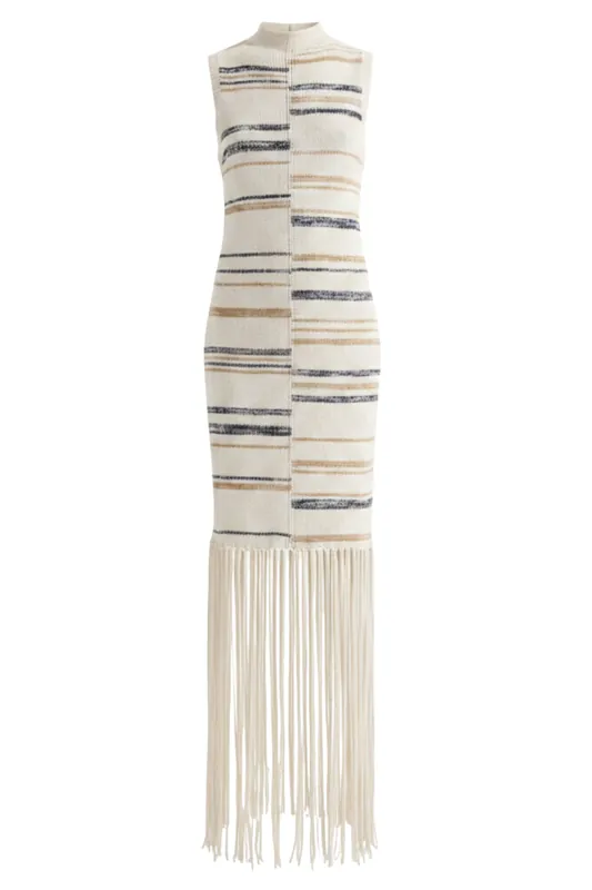 Fringe Sleeveless Dress | Ivory Multi - TWP