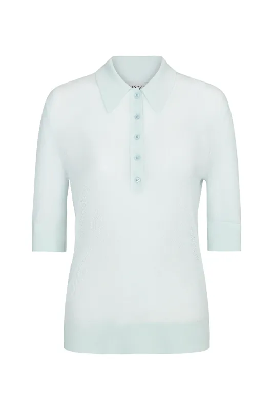 Open Stitch Slim Polo | Blue Flower - TWP