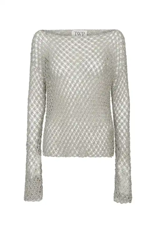 Hand Crochet Slash Neck Top | Pale Champagne - TWP