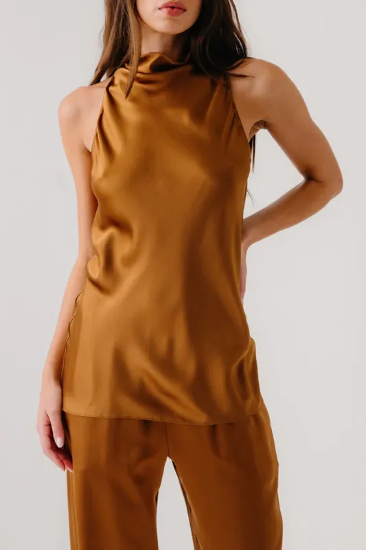 Una Cowled Halter Tunic | Tobacco - Sablyn