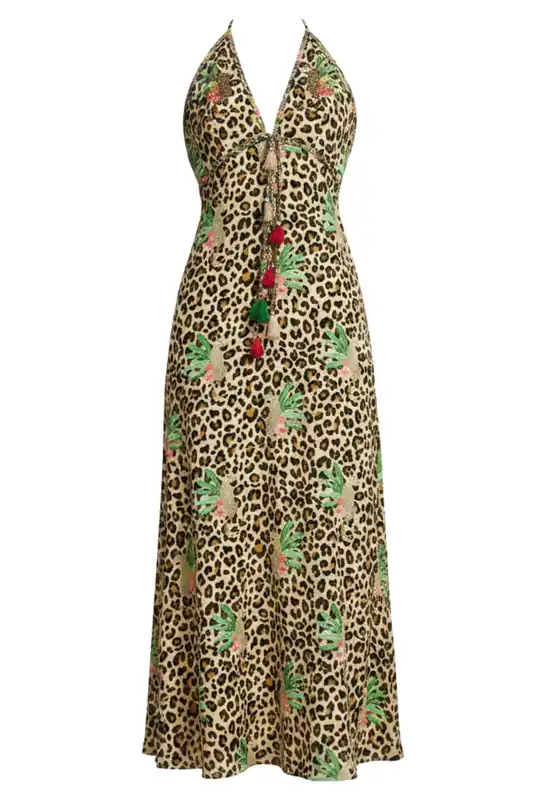 Silk Chiffon Halter Dress | Leopard Print - Nikasha