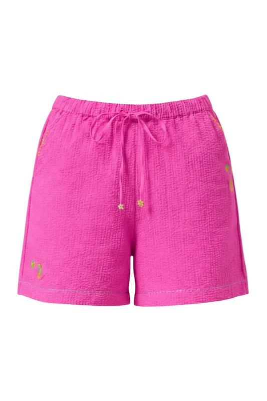 Mithai Embroidered Seersucker Shorts | Pink - Nikasha