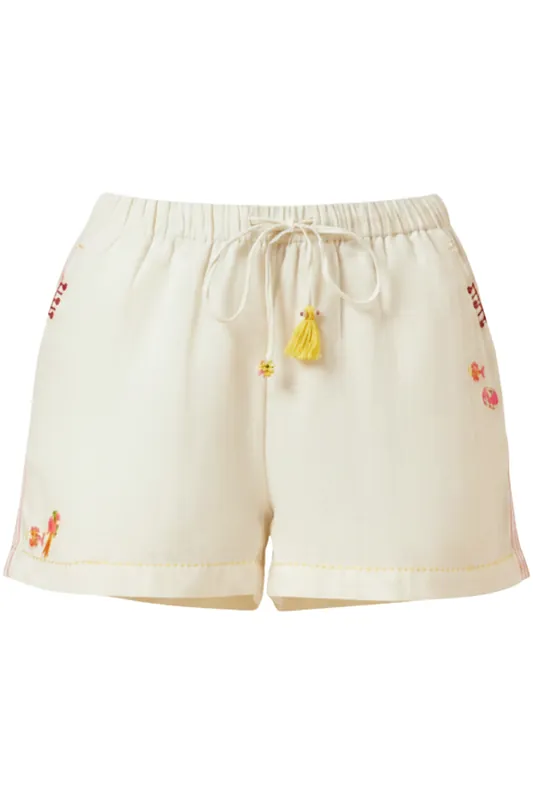 Cotton Short With Embroidery | White - Nikasha