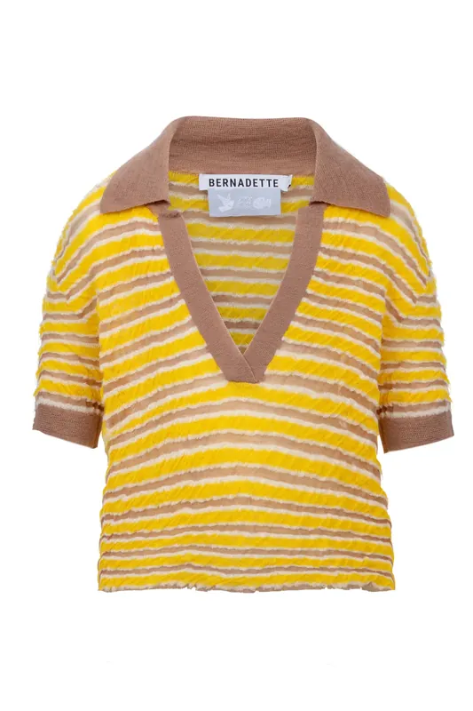 Ophelia Polo | Yellow Beige Wavy Stripes - Bernadette