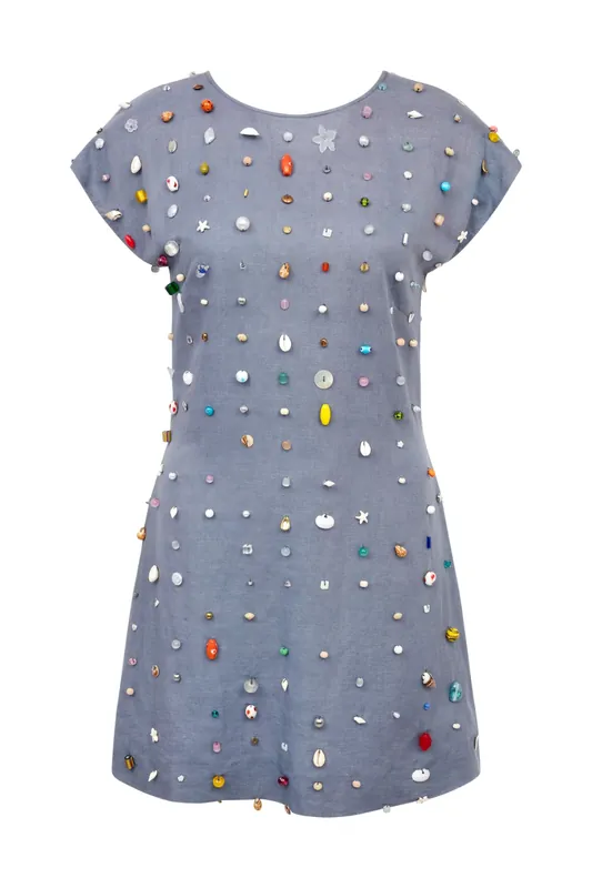 Anne Embroidered Short Dress | Blue Beach Collecting - Bernadette