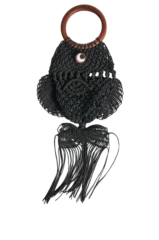 Macrame Fish Clutch | Black - Anya Hindmarch