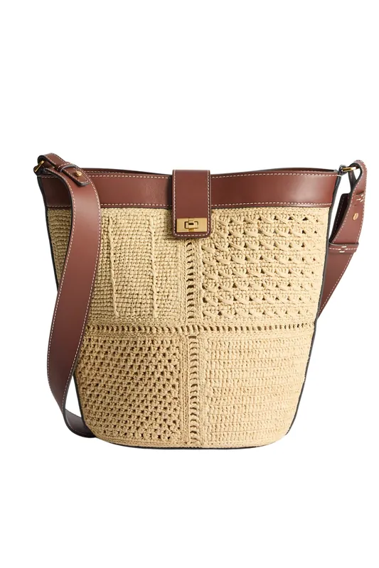 Raffia Patchwork Bucket | Natural - Anya Hindmarch