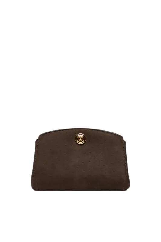 Pushlock Clutch | Dark Brown Ostrich - Liffner