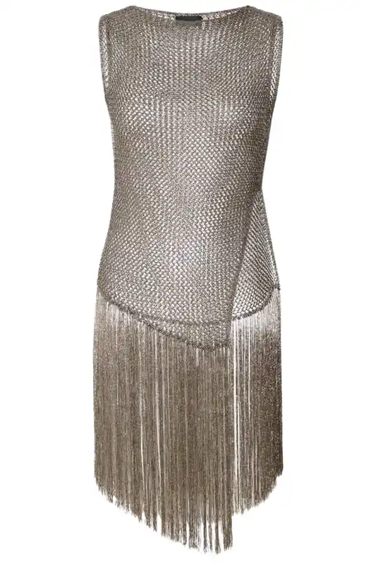 Metallic Netting Fringe Asymmetric Top | Gunmetal - LAPOINTE