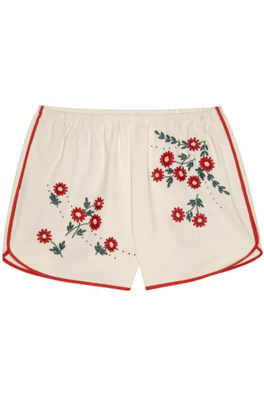The Dolphin Short | Natural W/ Field Floral Embroidery - The Great.