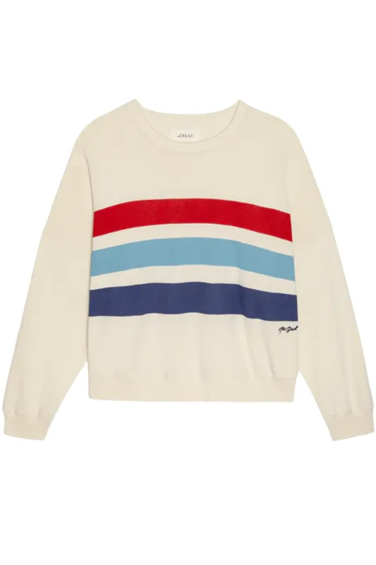 The Teammate Sweatshirt W/ Saltwater Stripe | Washed White - The Great.