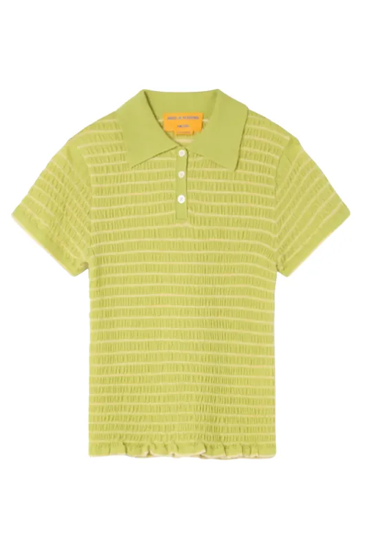 Smocked Shrunken Polo | Evoo / Butter - Guest in Residence