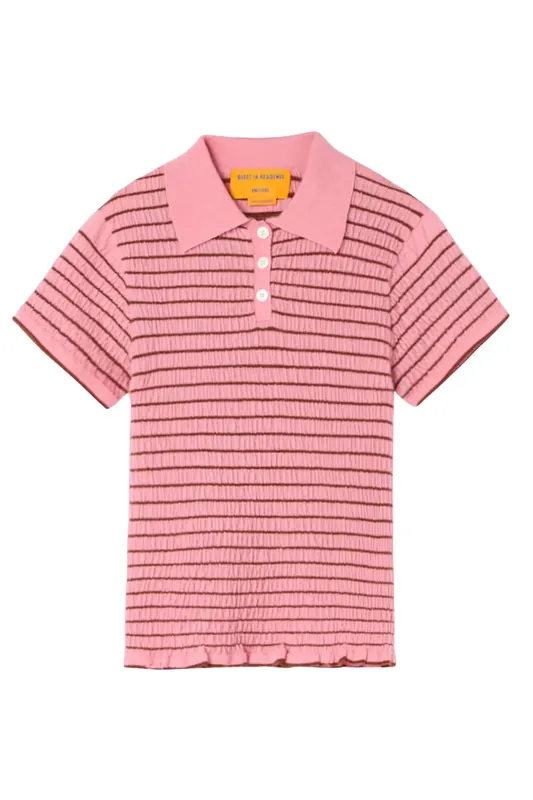 Smocked Shrunken Polo | Sprinkle / Burnt Sienna - Guest in Residence