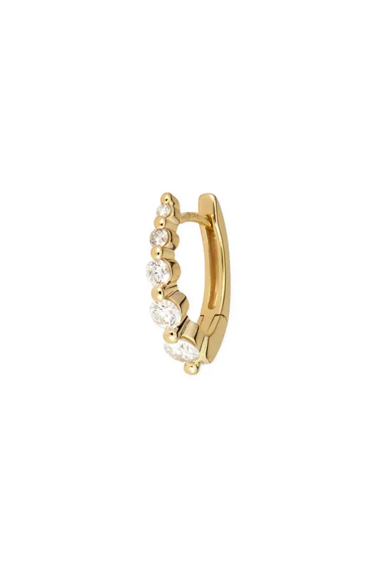 Small Oval Graduated Diamond Huggie Hoop | Single - Three Stories Jewelry