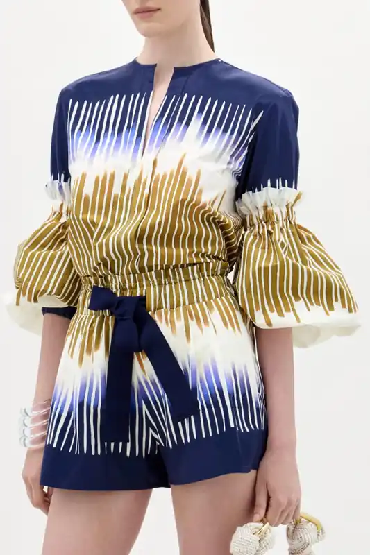 Lucaya Blouse | Navy Mustard Abstract - Silvia Tcherassi