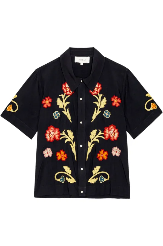 The Embroidered Paloma Top | Black - The Great