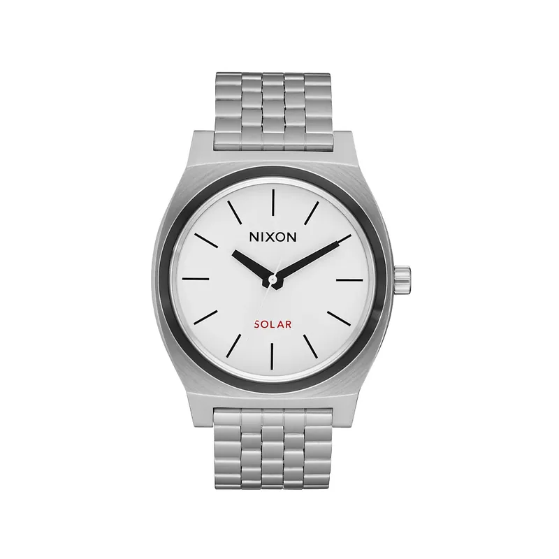 Nixon Time Teller Solar Watch Silver White Lume
