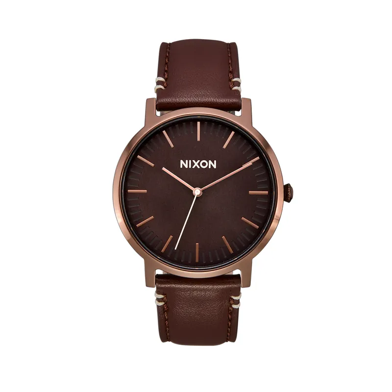 Nixon Porter Leather Watch Chocolate Dark Roast Brown