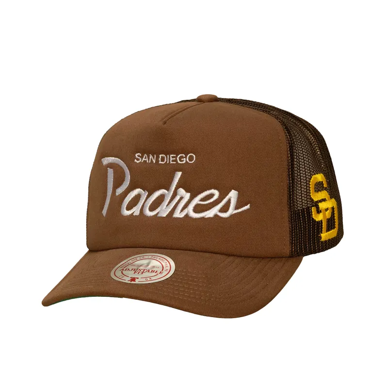 Mitchell & Ness San Diego Padres Head Coach Cooperstown Mesh Trucker Snapback Hat Brown
