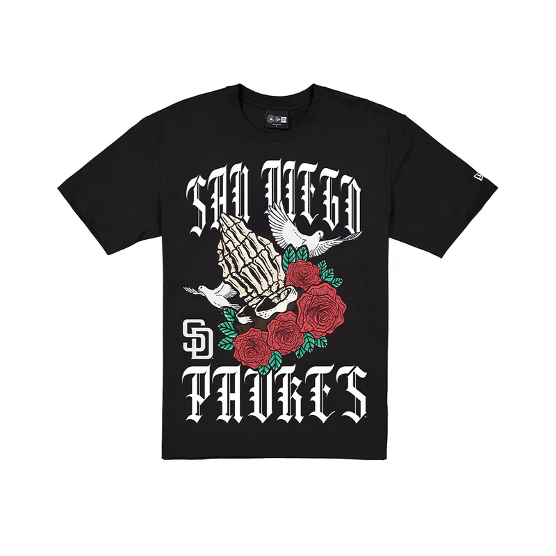 New Era San Diego Padres Praying Hands Short Sleeve T-Shirt Black White