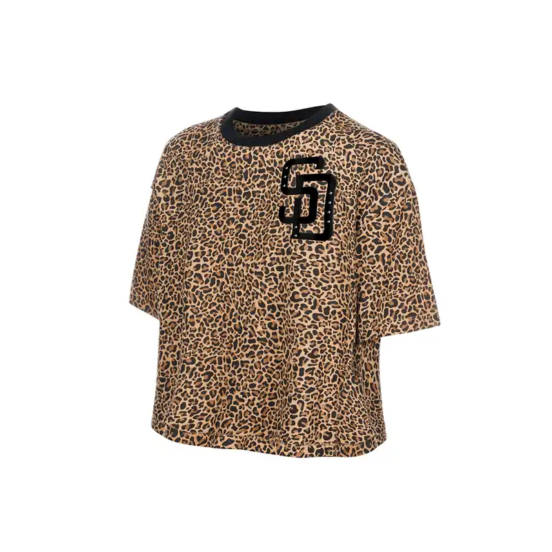 New Era San Diego Padres Fierce Women’s Crop Short Sleeve T-Shirt Leopard Print Black
