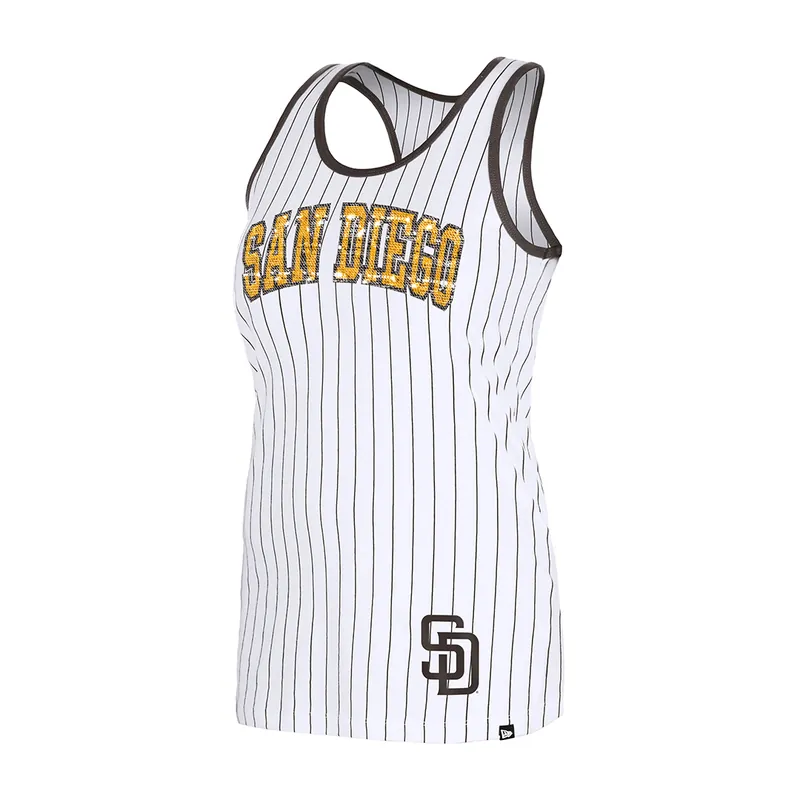 New Era San Diego Padres Pinstripe Women’s Tank Top T-Shirt White Brown Pinstripe