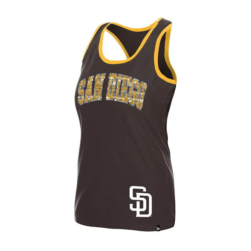 New Era San Diego Padres Script Women’s Tank Top T-Shirt Brown Gold