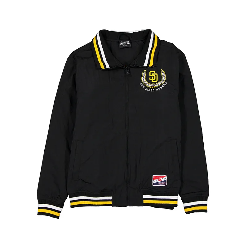 New Era San Diego Padres Retro Crest Snapfront Windbreaker Jacket Black Gold