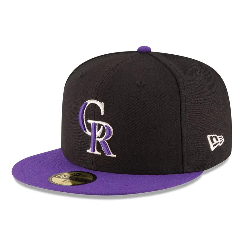New Era 59Fifty Colorado Rockies Alternate 1 Authentic Collection On Field Fitted Hat Black Purple - MLB Authentic Collection 59FIFTY On Field