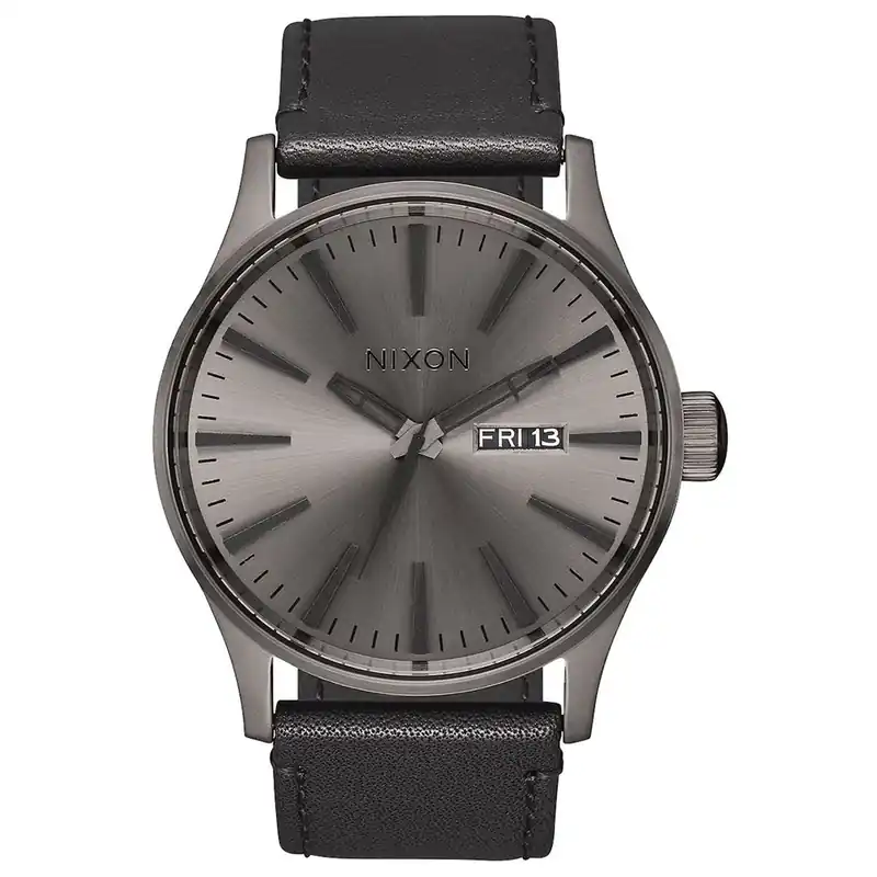 Nixon Sentry Leather Watch Gunmetal Black